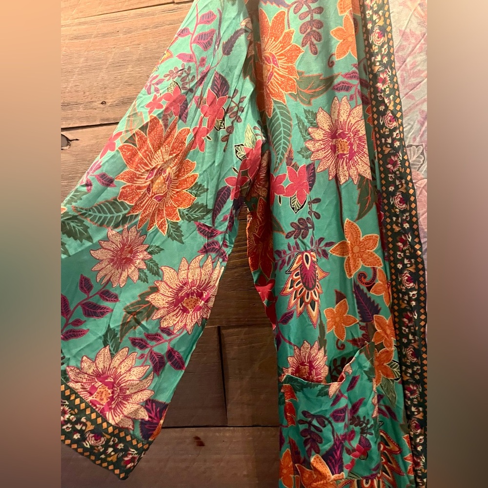 NATURAL LIFE BOHO FLORAL OPEN KIMONO WHIMSY GRUNGE DUSTER ROBE - Picture 3 of 10